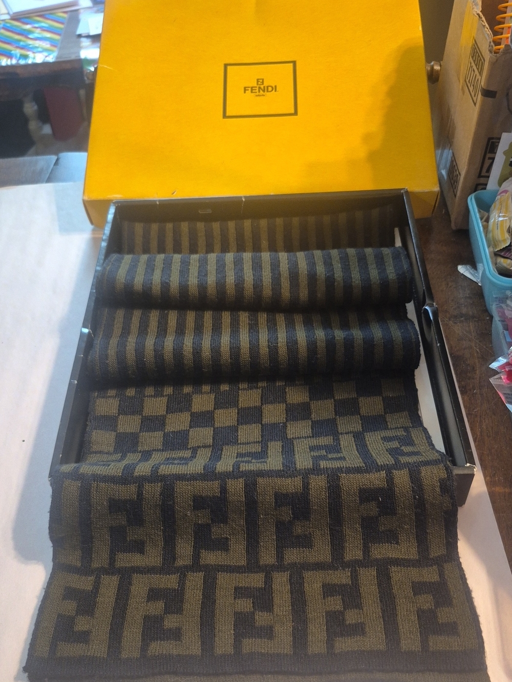 Fendi Black & Brown FF Logo Knit Scarf